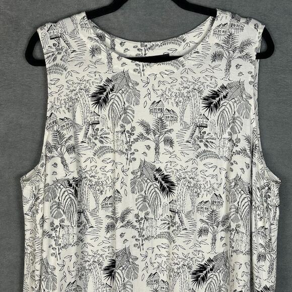 J Jill Wearever Collection Top Womens 2X White Tropical Print Sleeveless Stretch - Picture 2 of 12